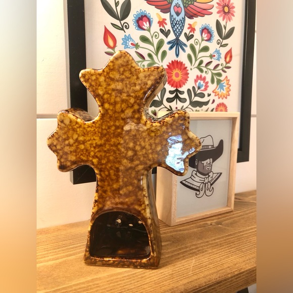 Ceramic Glazed Cross Votive Candle Holder - Picture 3 of 11